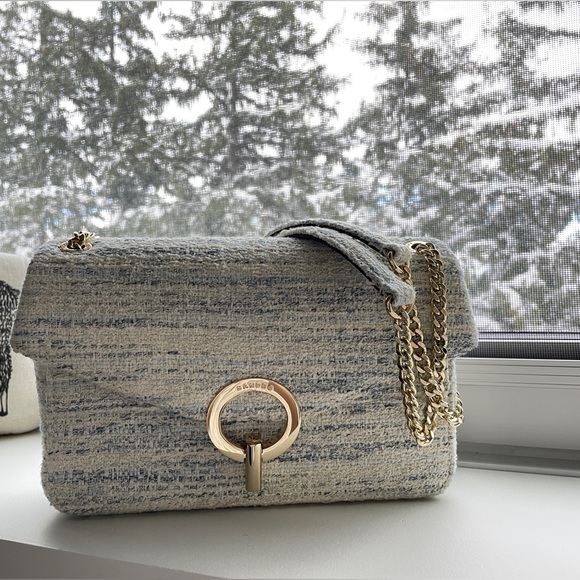 NWOT Sandro Tweed Yza shoulder bag in bleu - Picture 6 of 14